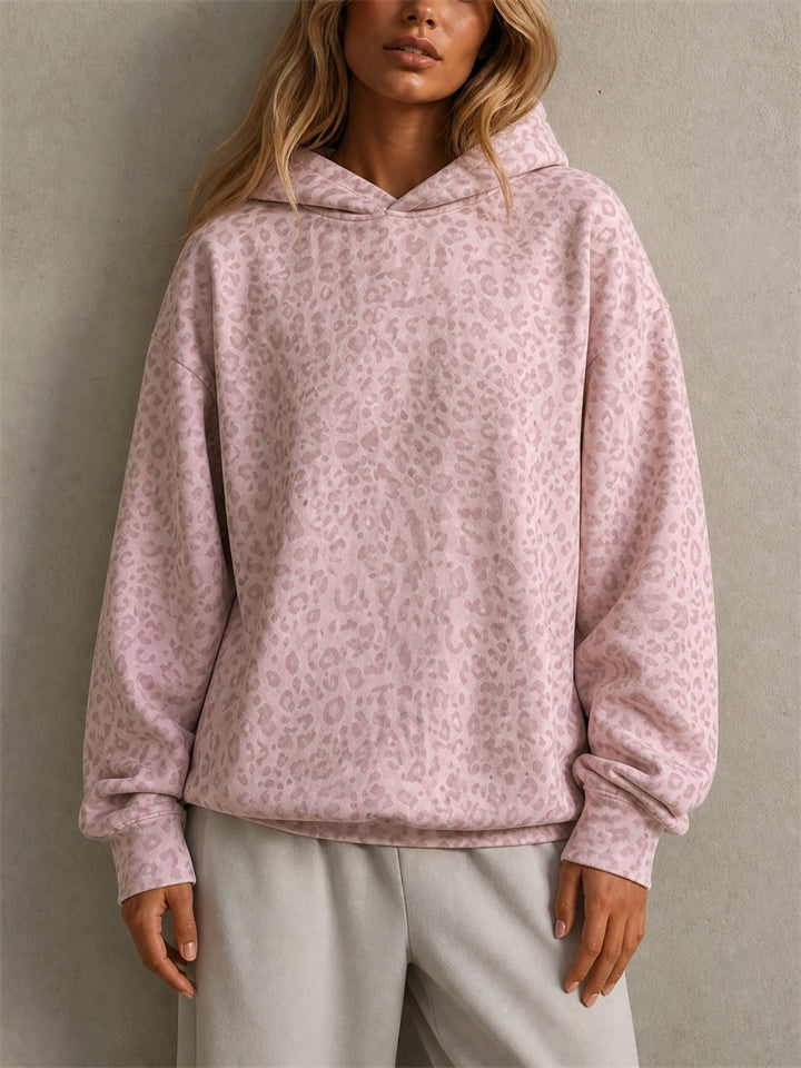 Womens Leopard Leaves Print Oversized Casual Pullover Hoodie