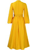 Women's Solid Color Half Sleeve High Neck Big Hem Maxi Dress