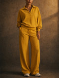 Women 2 Piece Casual Polo Wide Leg Lounge Set Sweatsuit