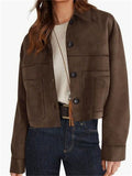 Women's Autumn Chic Solid Color Faux Suede Pockets Lapel Jackets
