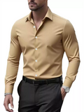 Men's Autumn Solid Color Button Up Long Sleeve Lapel Suit Shirts