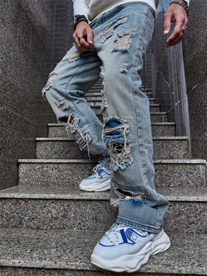 Hip-Hop Style Ripped Holes Light Blue Jeans for Men