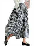 Women's Plaids Wide Leg Capri Pants Summer Casual Loose Fit