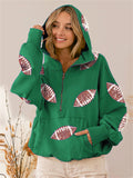 Ladies Stylish Rugby Sequin Half-zip Hoodie