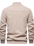 Men's Autumn Stand Collar Solid Color Waffle Zip Up Jackets