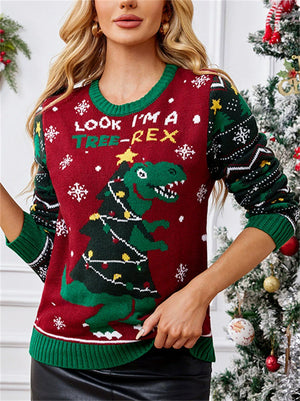 Women's Autumn Christmas Elements Jacquard Round Neck Pullover Sweaters