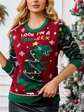 Women's Autumn Christmas Elements Jacquard Round Neck Pullover Sweaters