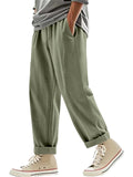 Men's Summer Casual Linen Solid Color Drawstring Wide Leg Trousers