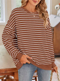 Women's Contrast Color Stripe Oversized Long Sleeve T-Shirt