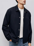 Retro Men's Button Long Sleeve Waist Length Solid Color Lapel Coat Black