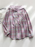 Casual Plaid Button Up All Match Hoodies for Women