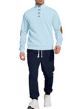 Men's Casual Contrast Color Texture Jacquard Drawstring Sweatshirts & Sweatpants Outfit