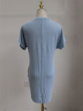 Summer Casual Round Neck Chest Pocket Mini Striped Dress for Lady