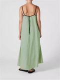 Ladies Contrast Color Lace-Up Spaghetti Strap Summer Dress