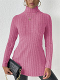 Women's Solid Color Pit Stripe High Neck Slim Fit Split Long-sleeved Sweaters
