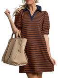 Women's Contrast Color Stripe Lapel Mini Dress