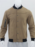 Men's Faux Suede Stand Collar Baseball Jacket
