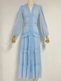 Women's V-Neck Vintage Holiday Ruffled Split Big Hem Dresses