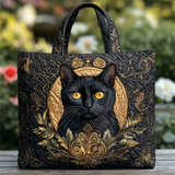 Women's Black Cat Gold Floral Tote Bags