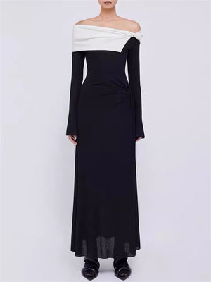 Black & White Off Shoulder Long Dress for Women