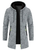 Men's Autumn Solid Color Hooded Long Sleeve Midi Length Coats