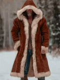‌Men's Winter Long Faux Fur Lined Cardigan Parka Coat with Hood