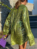 Women's Solid Color Bling Sequin Lapel Long Sleeve Blouses