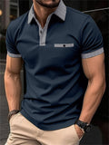 Men's Plaid Lapel Collar Sports Polo Shirt for Vacation