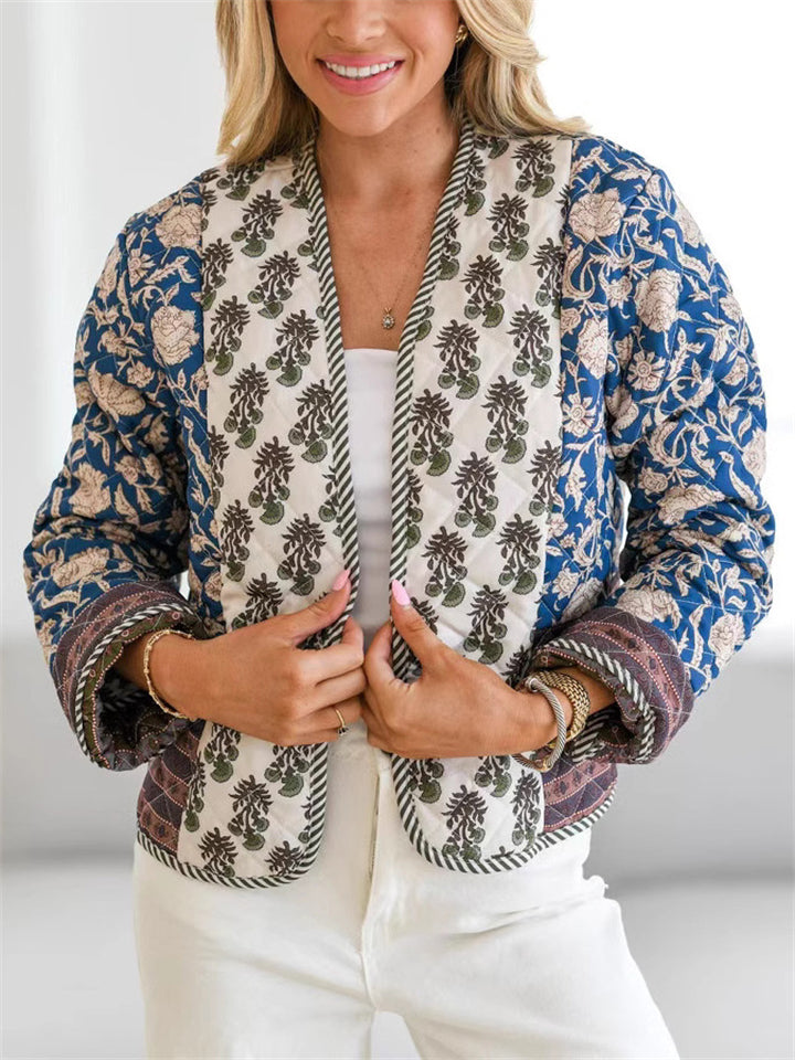 Women's Trendy Contrast Color Patchwork Long Sleeve Cardigan Coat