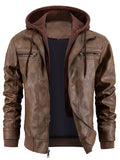 Men's Retro Streetwear Faux Leather Drawstring Thermal Lined Hooded Coats