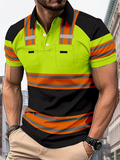 Men Breathable Slim Fit Neon Striped Short Sleeve Polo Shirts