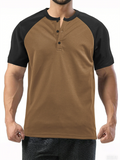 Men's Summer Contrast Color Round Neck Short Sleeve Henry Shirts