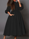 Women's Solid Color Half Sleeve High Neck Big Hem Maxi Dress