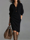 ‌Women's Autumn Casual Buttons Pullover Loose Knit Dress