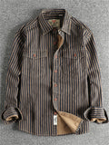Men's Retro Cotton Long Sleeve Stripe Lapel Cargo Shirts