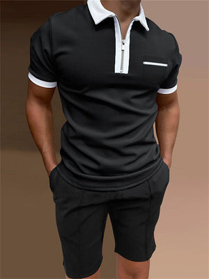Men's Sports Lapel Polo Shirt + Summer Shorts
