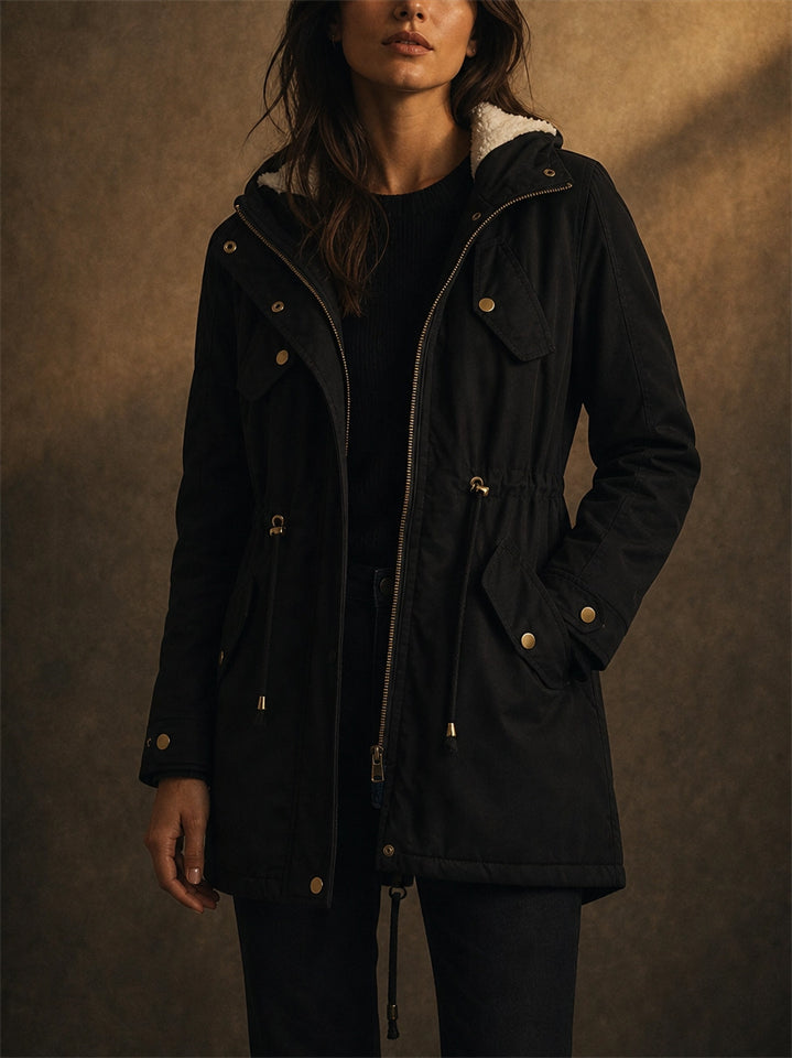 Women Winter Lined Drawstring Parka Hooded Jackets