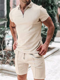 Male Fashion Pure Color Waffle Short Sleeve T-shirt Shorts Suits