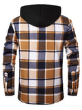 Men's Casual Loose Fit Fleece Lined Plaid Hooded Shirts