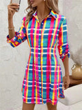 Women's Summer Holiday Style Printed Button Up Lapel Shirt Dress