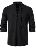 Men's Long Sleeve Lace Up Front Stand Collar Medieval Style Shirt‌s