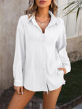 Female Wave Texture Stylish Turn-down Collar Blouses
