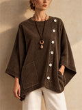 Women Corduroy Oversized Asymmetric Button Down Tunic Top