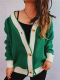 Women's Contrast Color Loose Single Breasted Cardigan Sweaters