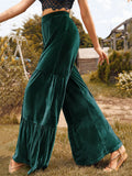 Women's Vintage Boho Style Ruffled Velvet Wide Leg Pants