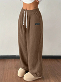 Women's Elastic Waist Drawstring Wide Leg Corduroy Pants With Patch