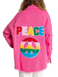 Women's Super Cool Peace Raw Edge Lapel Button Denim Coat