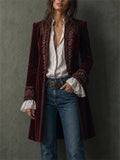 Women Vintage Velvet Embroidered Patchwork Blazer Jacket