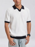 Mens Old Money Style Ribbed Contrast Knit Polo Shirt