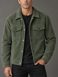 Men Corduroy Button Down Chest Pockets Casual Trucker Jacket